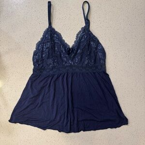 Y2K Elegant Navy Lace Trim Camisole Tank